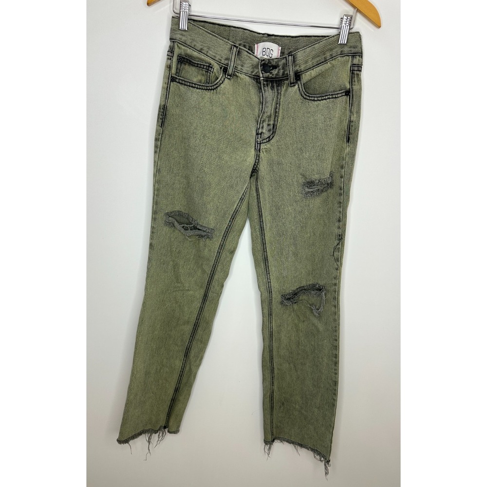 BDG Cowgirl Jean Green Acid Wash Distressed Straight Leg Raw Hem Denim Size 25 - Picture 14 of 14